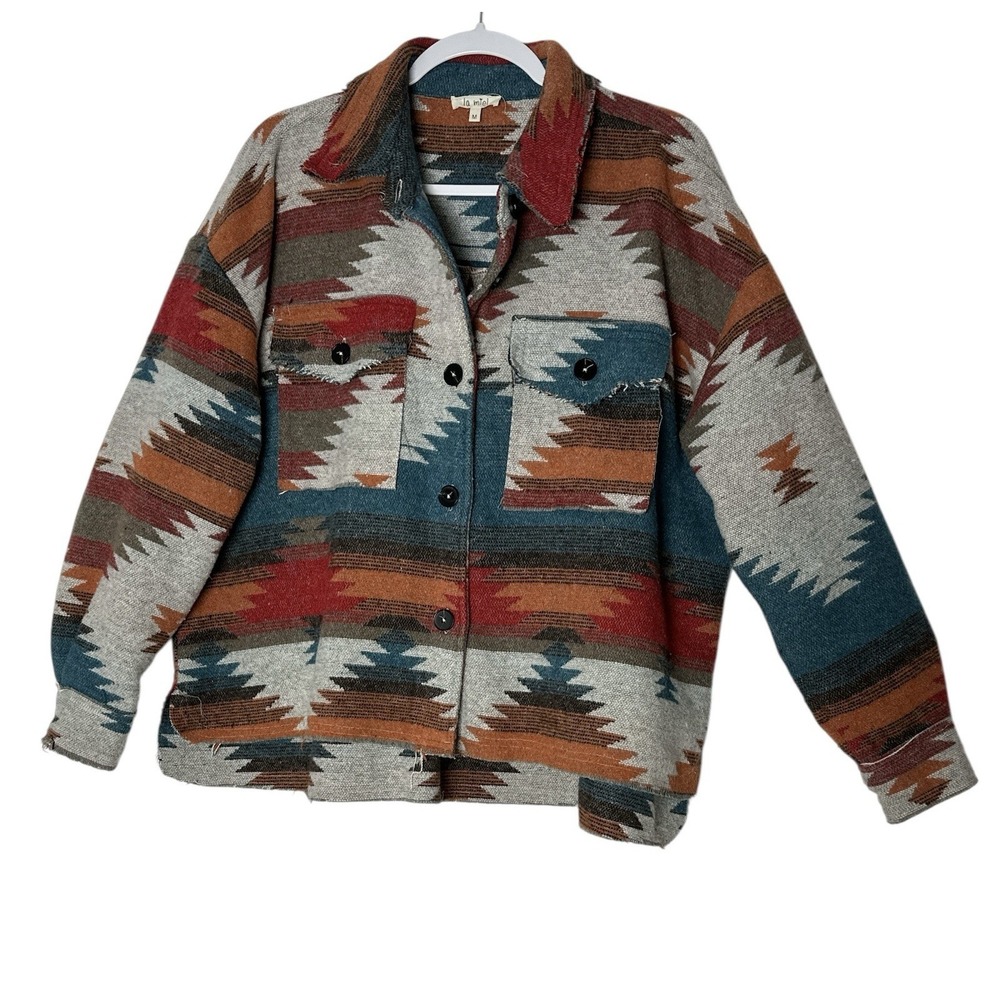 La Miel Jacket Women's Medium Blanket‎ Boho Southwestern Aztec Cowgirl Oversized